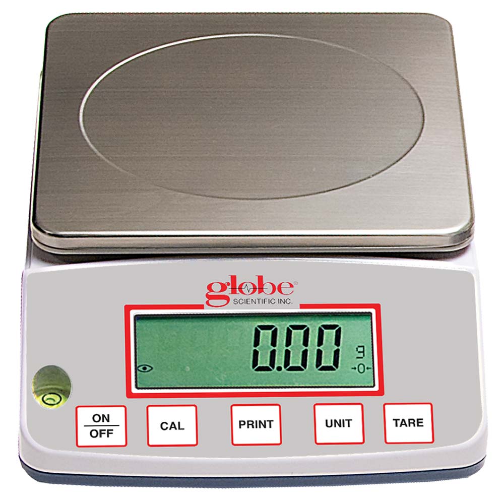 Globe Scientific Balance, Toploading, Basic, High Capacity, Portable, 1000g X 0.01g, External Calibration, 100-240V, 50-60Hz, External Batteries, Includes ISO/IEC 17025:2017 Caibration Certificate laboratory scale;analytical balance;weighing balance;lab scale;analytical scales;laboratory balance;scales lab;calibrated weighing scales